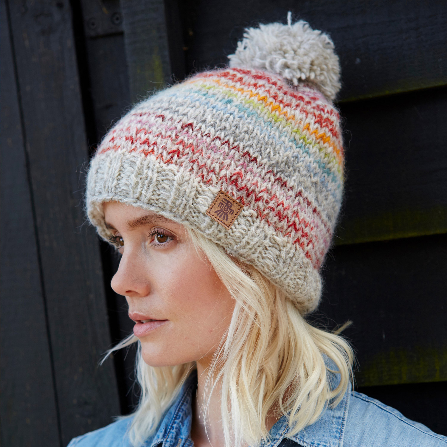 multi coloured bobble hat womens