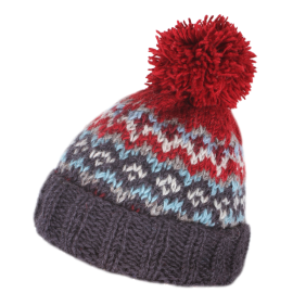 Men's Beanie Bobble in Red & Grey