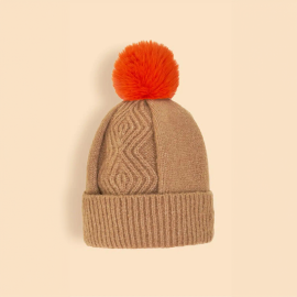 Knitted Bobble Hat Brown