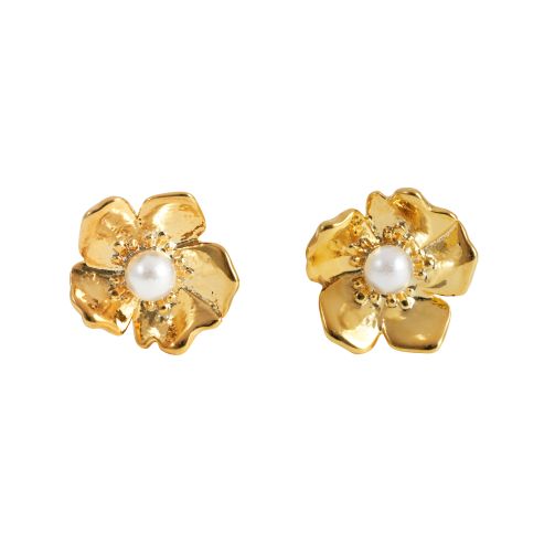 Ear Studs Gold Pleated With Pearl