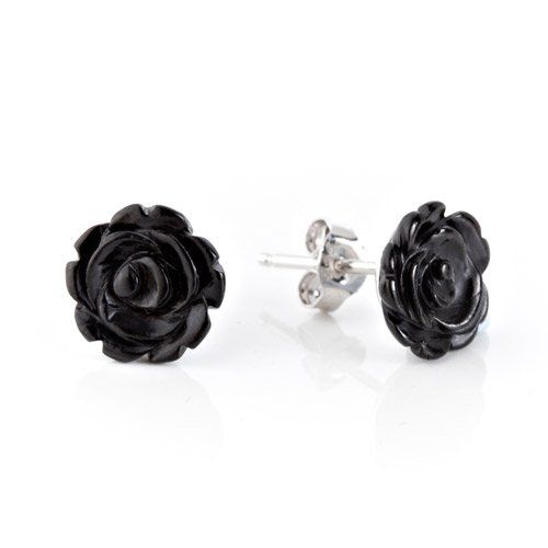 Buy Whitby Jet Carved Rose Stud Earrings | English Heritage